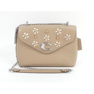 Coach Tammie Taupe Multi Floral Whipstitch Pebble Leather Shoulder Bag NWT CA146